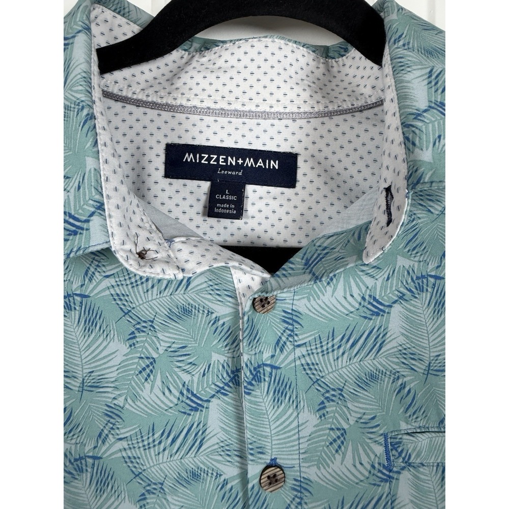Mizzen & Main Men's Performance Button Up Short Sleeve Shirt, SZ XL, Palm Design